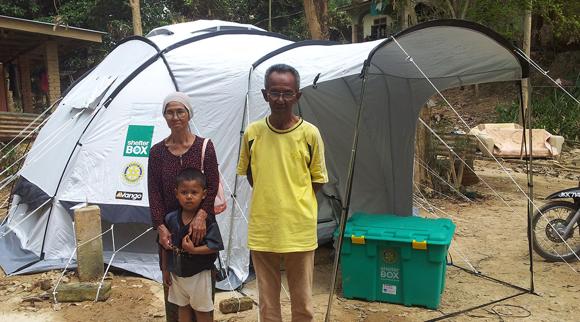 ShelterBox global impact provides a family in Malaysia with emergency shelter after flooding destroyed their home