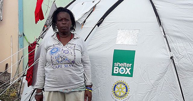 A recipient of ShelterBox's emergency shelter after Hurricane Irma