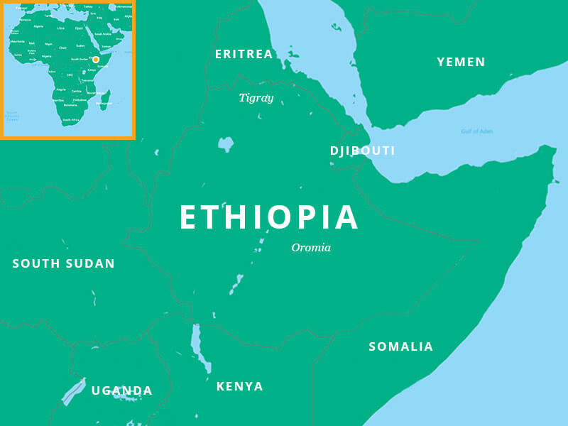 Ethiopia-map-highlighting-tigray-and-oromia ShelterBox NZ Tigray Conflict Ethiopia