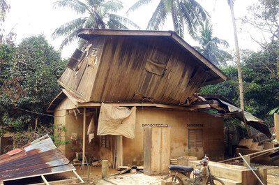 House damaged by flood in Malaysia