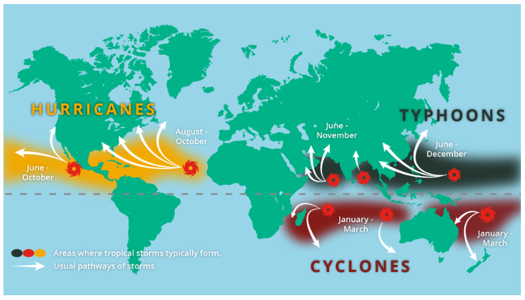hurricanes typhoons cyclones
